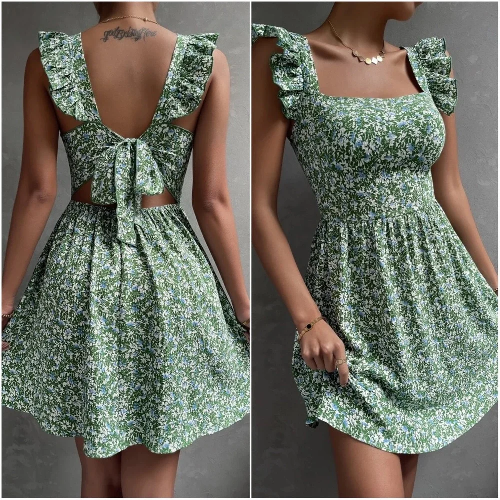 Bobo Floral Print Ruffle Sleeve Mini Dress - Picture 1 of 2